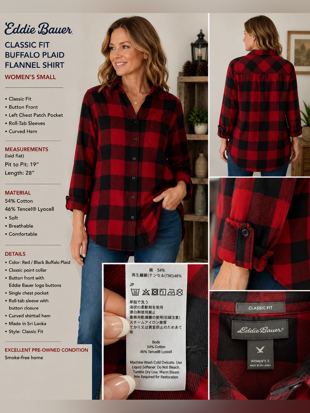 Eddie Bauer Classic Fit Buffalo Plaid Flannel Shirt Women’s Small